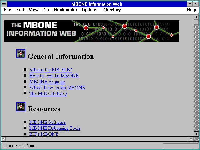 Screenshot of MBONE Information Web