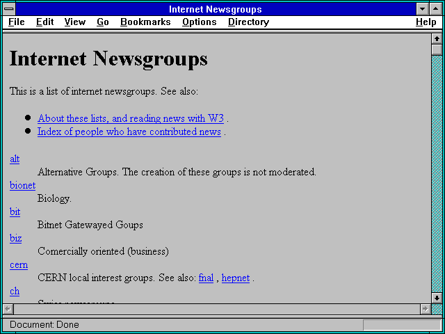 Screenshot of Internet Newsgroups