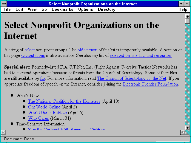 Screenshot of Select Nonprofit Organizations on the Internet