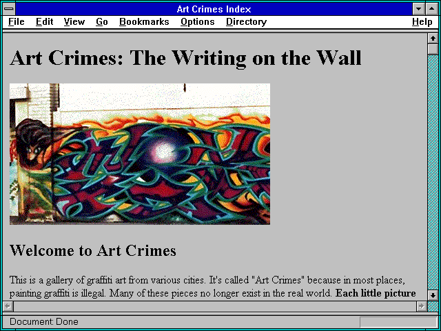 Screenshot of Art Crimes Index