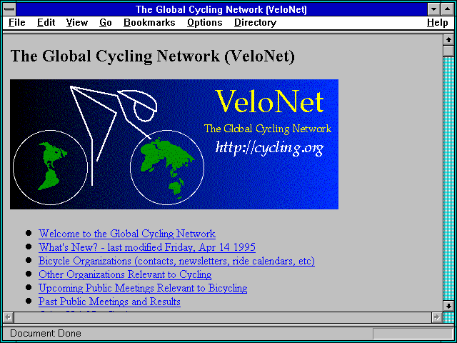 Screenshot of The Global Cycling Network (VeloNet)