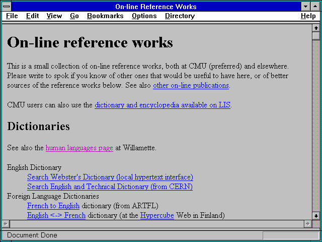 Screenshot of On-line Reference Works