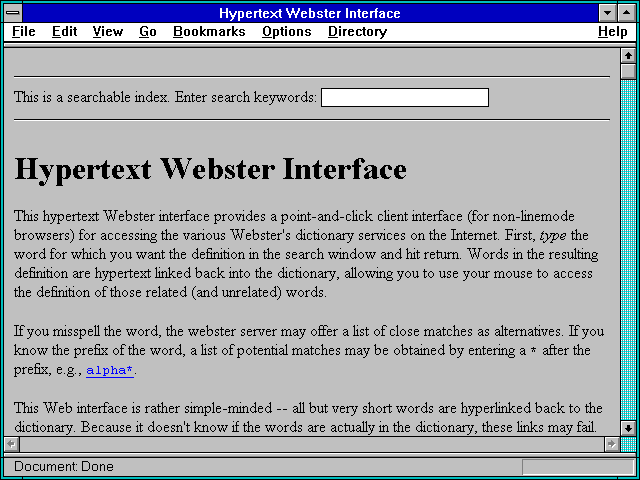 Screenshot of Webster's Dictionary.
