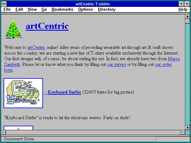 Screenshot of artCentric T-shirts