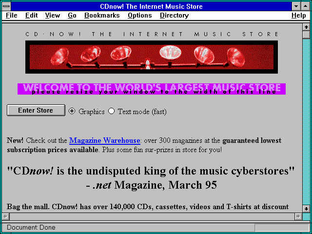 Screenshot of CDnow! The Internet Music Store