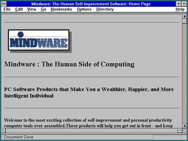 Screenshot of Mindware: The Human Self Improvement Software: Home Page