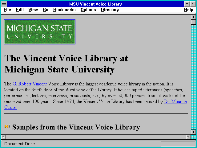 Screenshot of MSU Vincent Voice Library