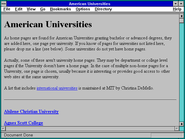 Screenshot of American Universities