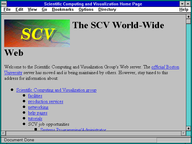 Screenshot of Scientific Computing and Visualization Home Page