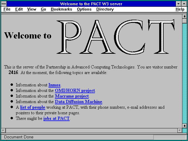 Screenshot of Welcome to the PACT W3 server