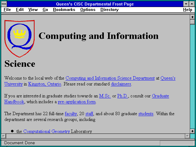 Screenshot of Queen's CISC Departmental Front Page