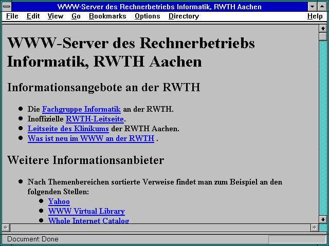 Screenshot of WWW-Server des Rechnerbetriebs Informatik RWTH Aachen