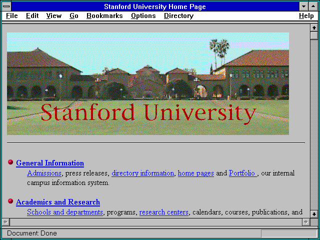 Screenshot of Stanford University Home Page