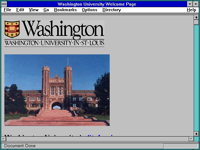 Screenshot of Washington University Welcome Page