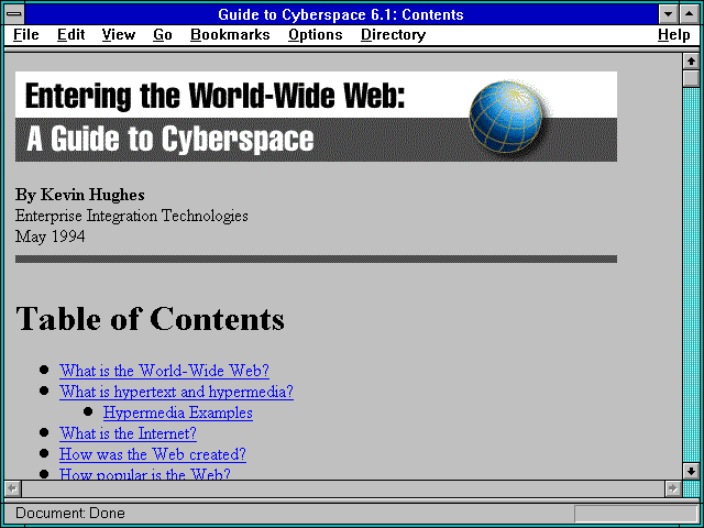 Screenshot of Guide to Cyberspace 6.1: Contents