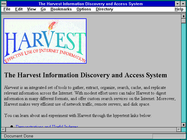 Screenshot of Query Interface to the WWW Home Pages Harvest Broker