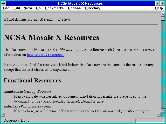 Screenshot of NCSA Mosaic X Resources