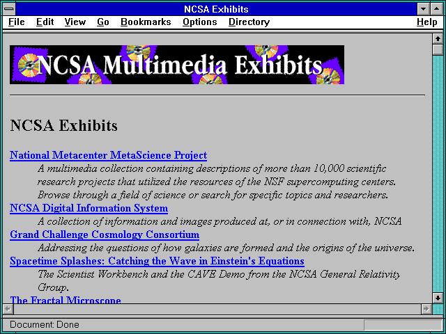Screenshot of NCSA Exhibits