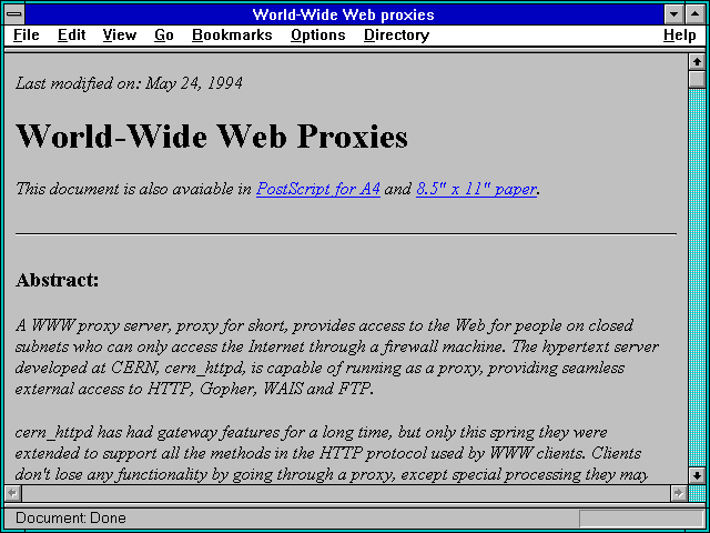 Screenshot of World-Wide Web proxies