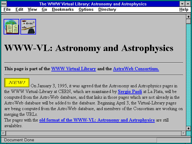 Screenshot of The WWW Virtual Library: Astronomy and Astrophysics