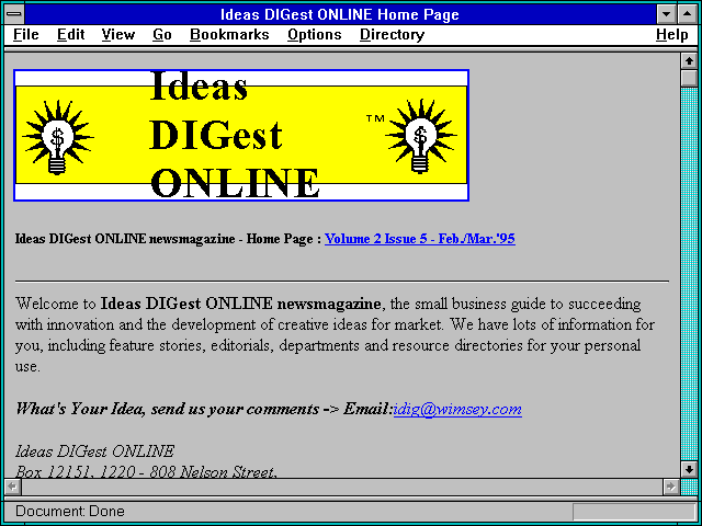 Screenshot of Ideas DIGest ONLINE Home Page