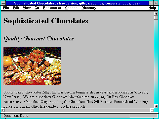 Screenshot of Sophisticated Chocolates