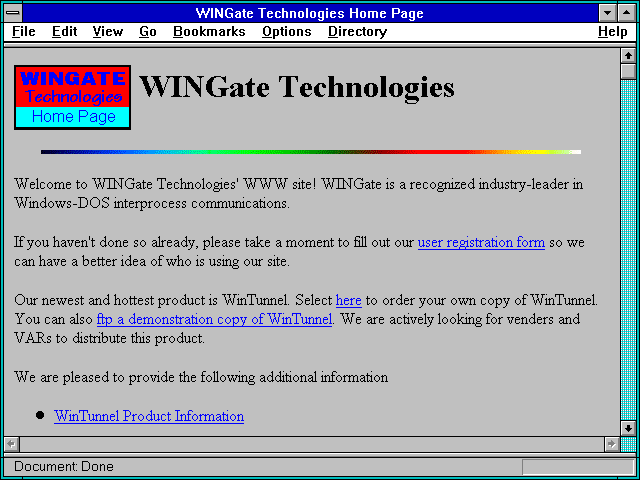 Screenshot of WINGate Technologies Home Page
