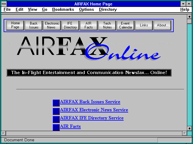 Screenshot of AIRFAX Home Page