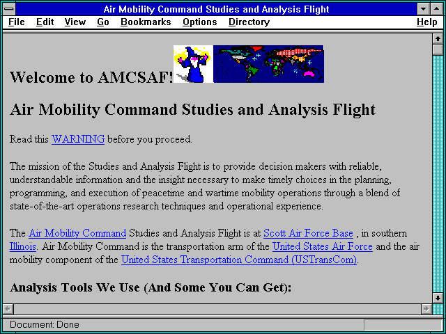 Screenshot of Air Mobility Command Studies and Analysis Flight