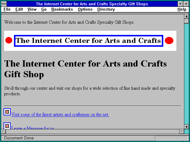 Screenshot of The Internet Center for Arts and Crafts Specialty Gift Shops