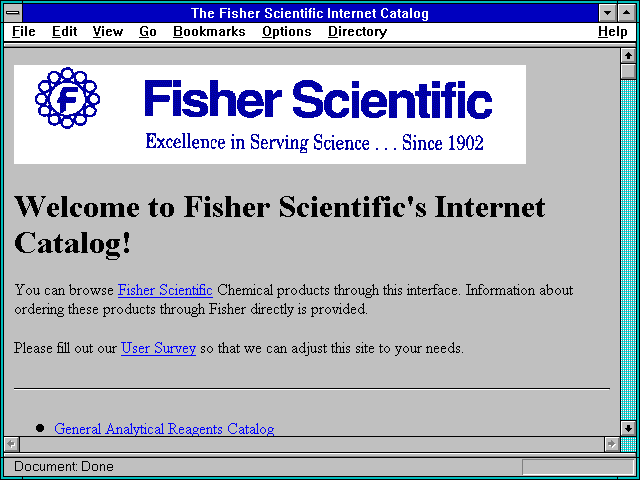 Screenshot of The Fisher Scientific Internet Catalog