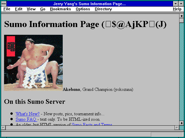 Screenshot of Jerry Yang's Sumo Information Page...