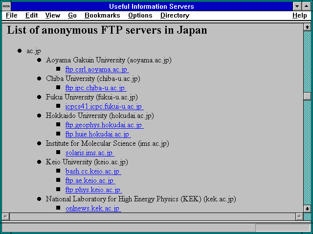 Screenshot of Useful Information Servers