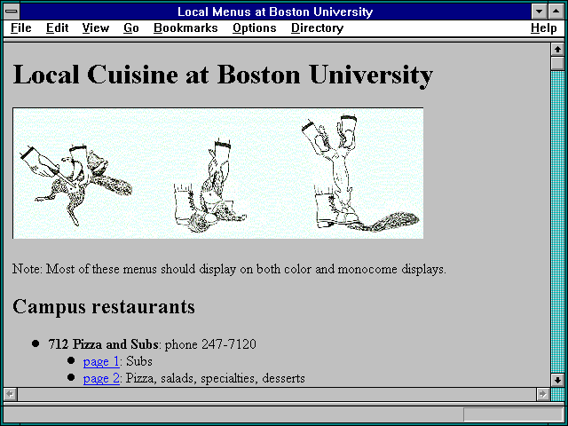 Screenshot of Local Menus at Boston University