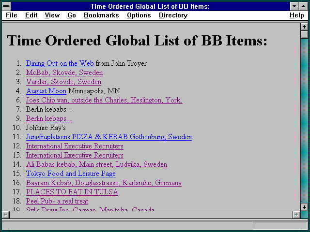 Screenshot of Time Ordered Global List of BB Items: