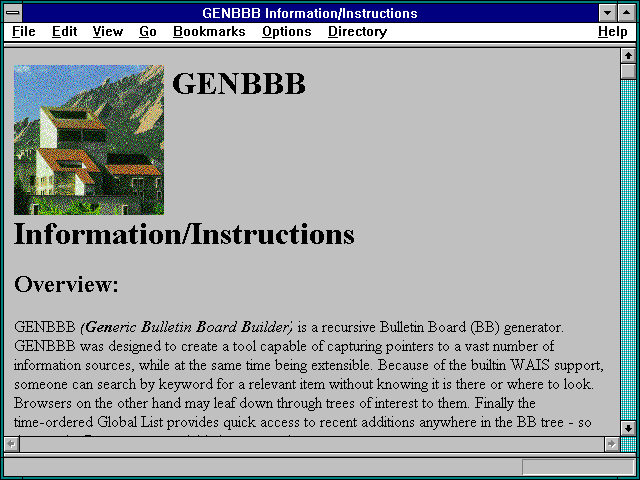 Screenshot of GENBBB Information/Instructions