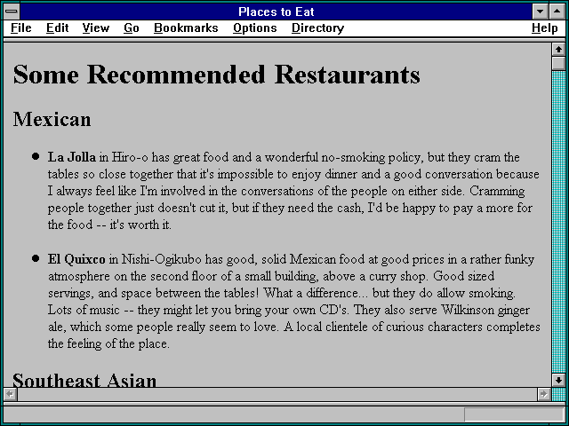 Screenshot of Places to Eat
