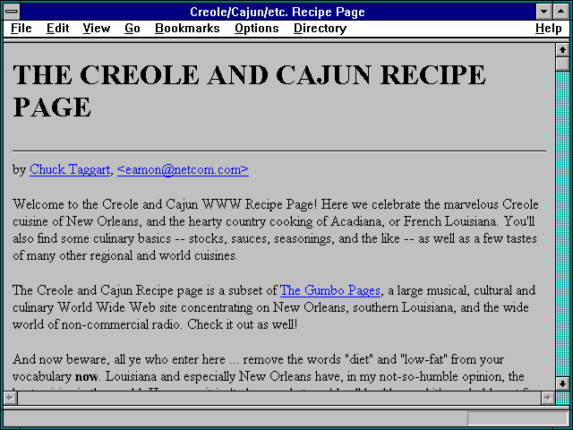 Screenshot of Creole/Cajun/etc. Recipe Page