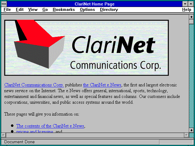 Screenshot of ClariNet Communications Corp.