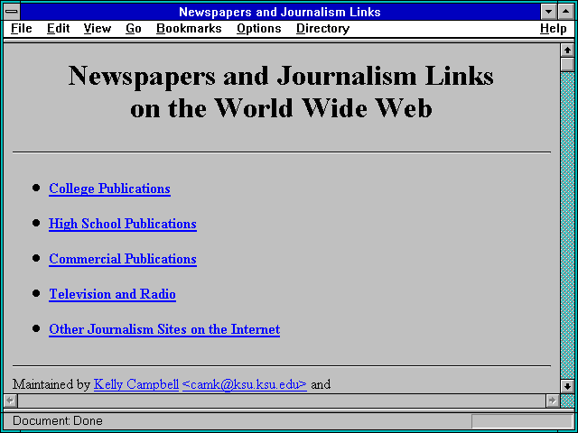 Screenshot of Newspapers and Journalism Links