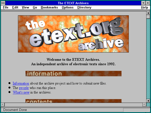 Screenshot of The ETEXT Archives