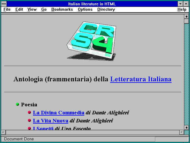 Screenshot of Italian literature in HTML