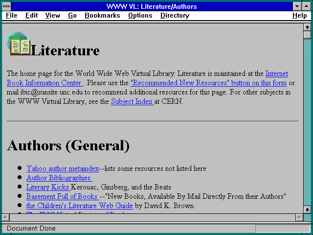 Screenshot of WWW VL: Literature/Authors