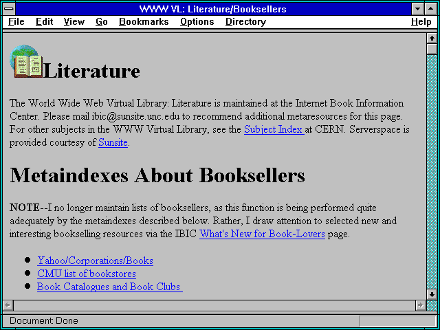 Screenshot of WWW VL: Literature/Booksellers