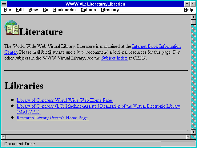 Screenshot of WWW VL: Literature/Libraries