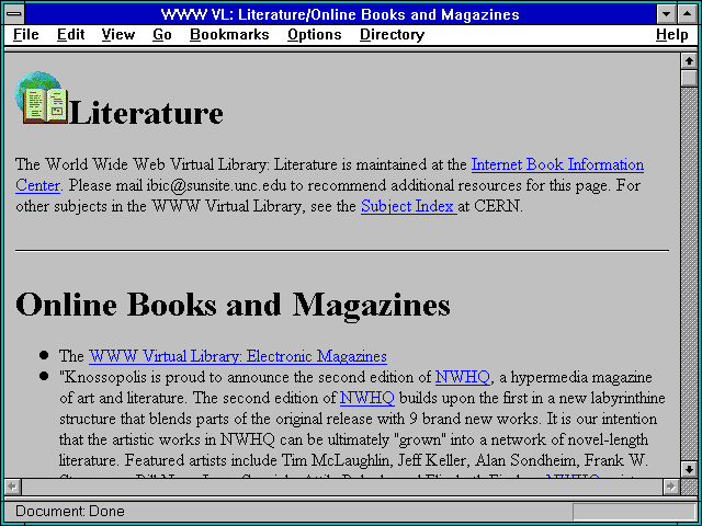 Screenshot of WWW VL: Literature/Online Books and Magazines
