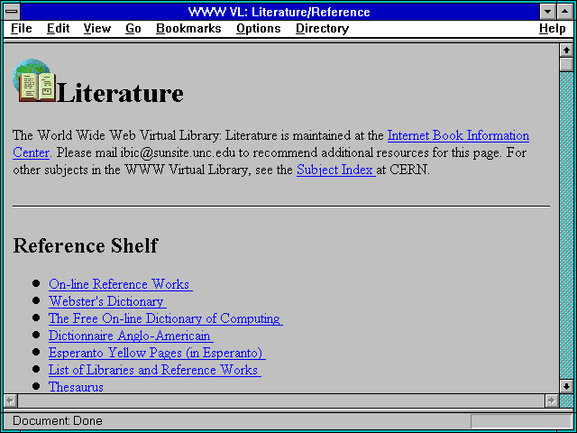 Screenshot of WWW VL: Literature/Reference