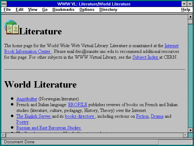 Screenshot of WWW VL: Literature/World Literature