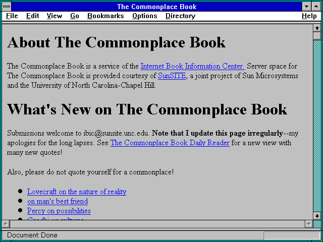 Screenshot of The Commonplace Book