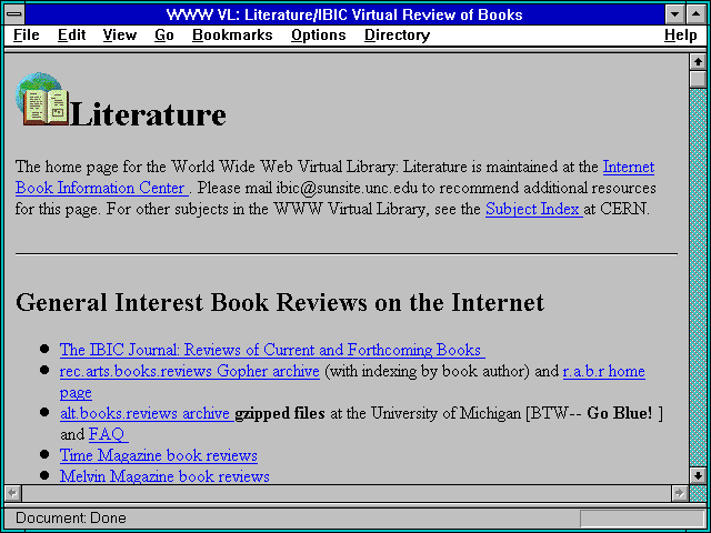 Screenshot of WWW VL: Literature/IBIC Virtual Review of Books